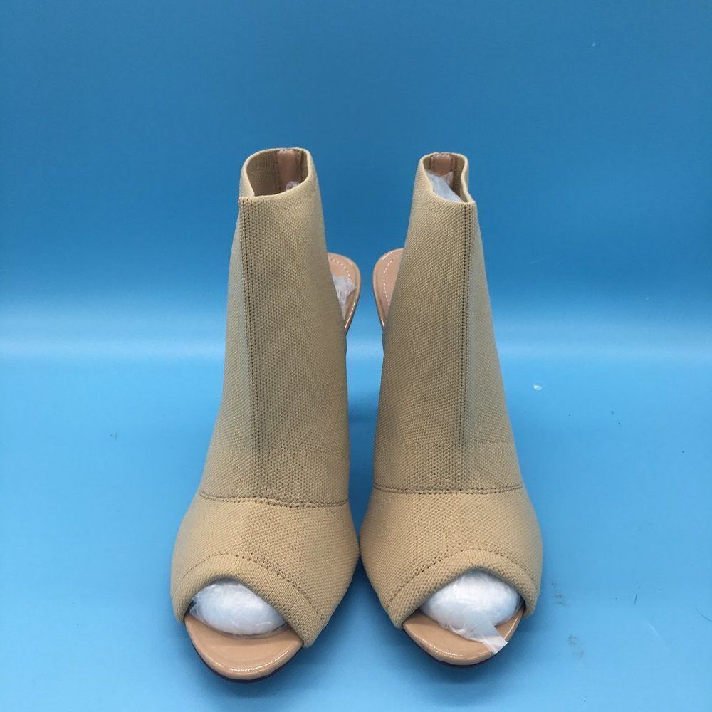 Nude Women Slingback Peep Toe Stiletto Mid Heel Sandals Ankle Boots